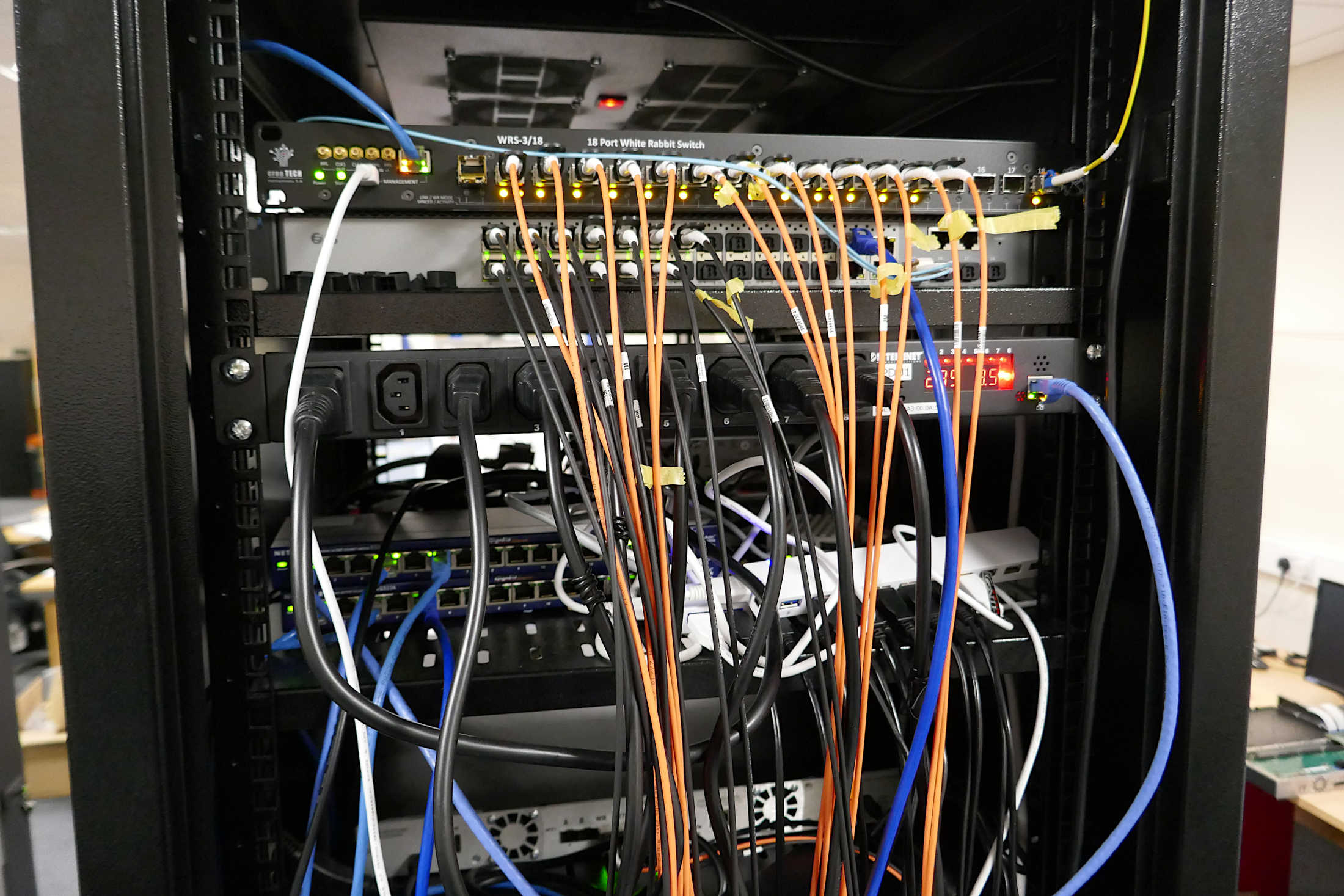 Back of cabinet - all fiber network and timing